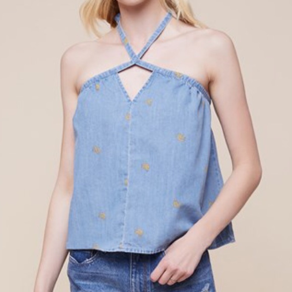 JUICY COUTURE Banana Print Chambray Top NWT S